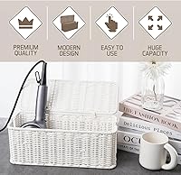 Vista 4 de Cable Management Box, Handmade Rattan Cable Organizer with 2 Open Slots, Cord Hider for Power Strip, Router & USB Hub, Registered U.S. Design Patent