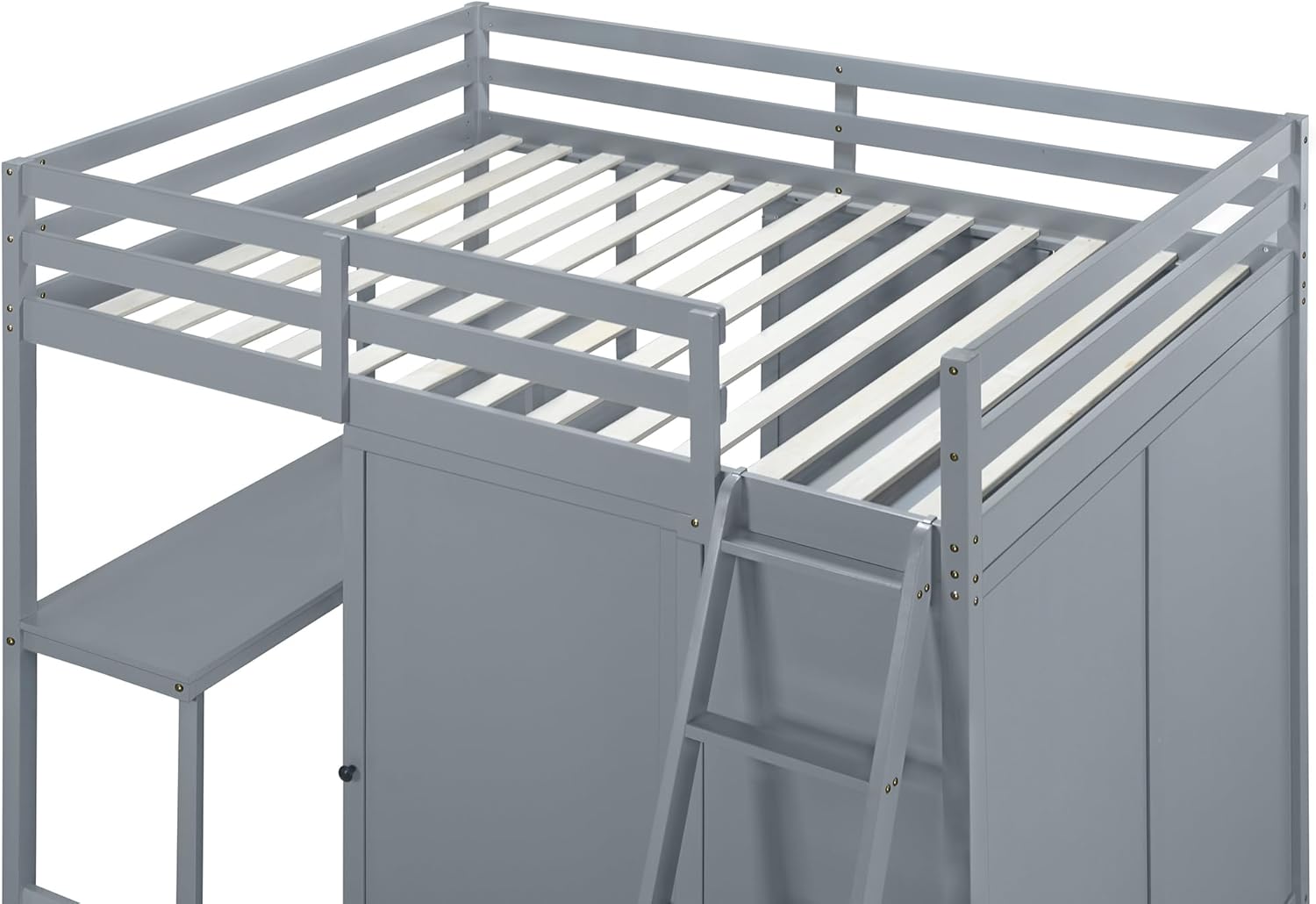 Close-up of the bed slats and guardrails