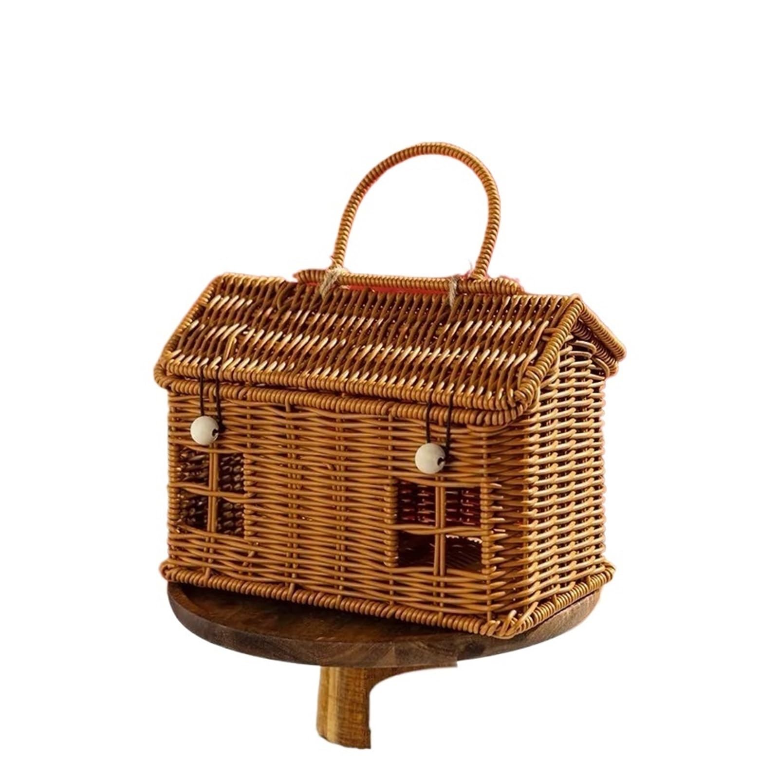 House Shaped Basket Harvest Basket Folding Woven Organizer Wicker Shelf Rattan House Shaped Decorative Hand ﻿ Handle with Lid