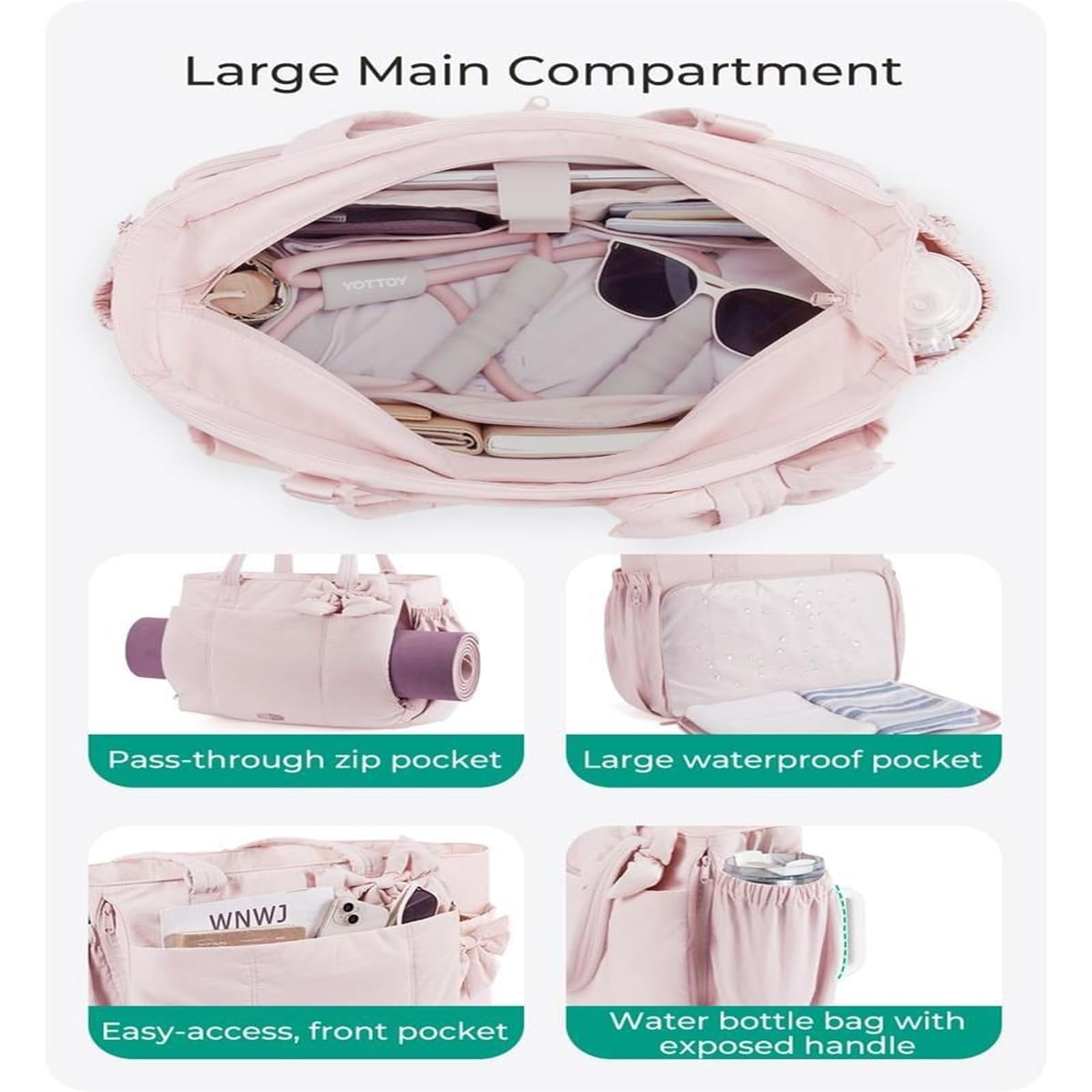 Bolso De Mano para Mujer, Diseño De Lazo En Relieve Ligero, Gran Capacidad De Almacenamiento De 23l, Adecuado para Desplazamientos Y Viajes En Múltiples Escenarios (Pink)