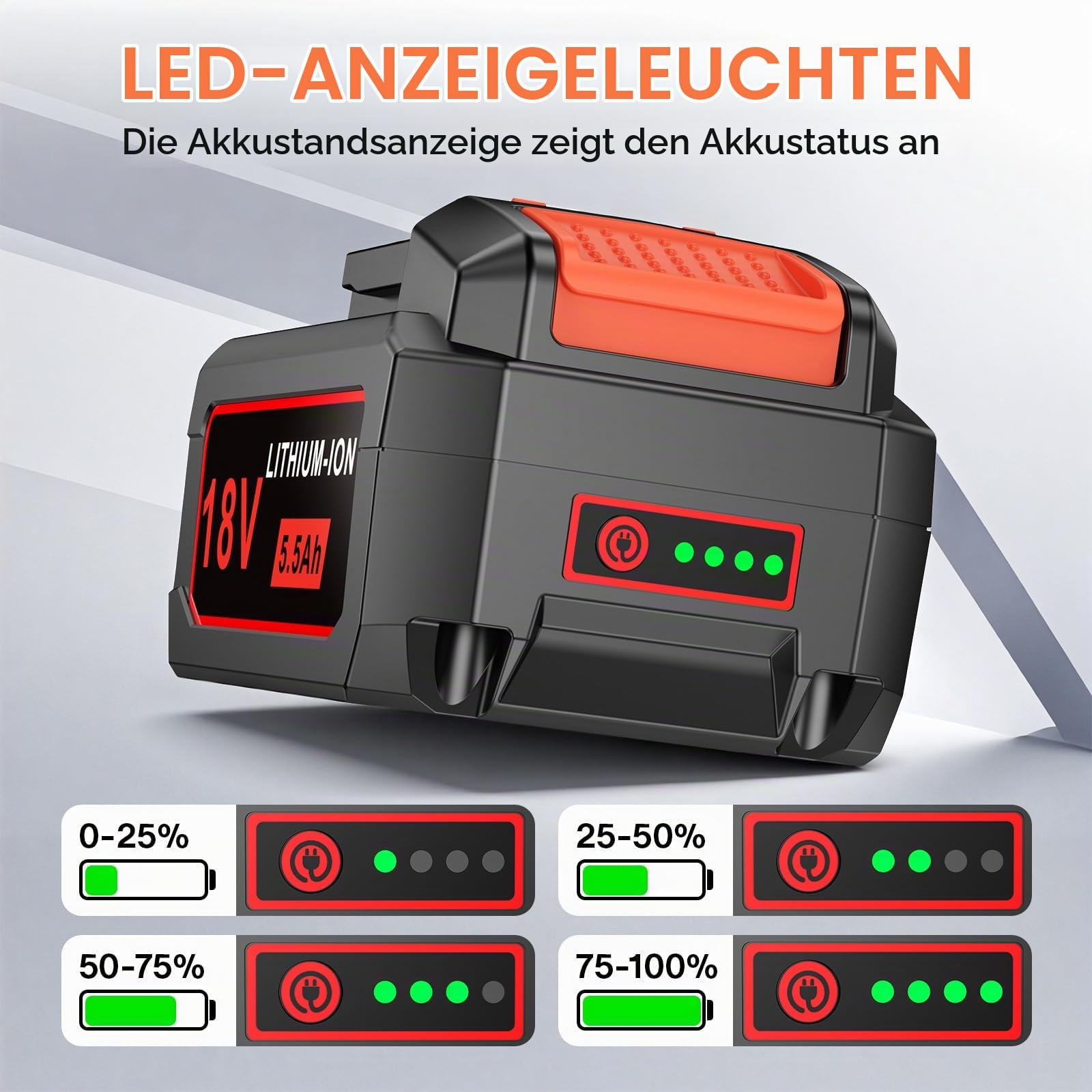 18V 5500mAh Li-ion Akku für Flex AP Werkzeug, FL1850 Ersatzakku 445894 Werkzeugakku mit Ladezustandsanzeige