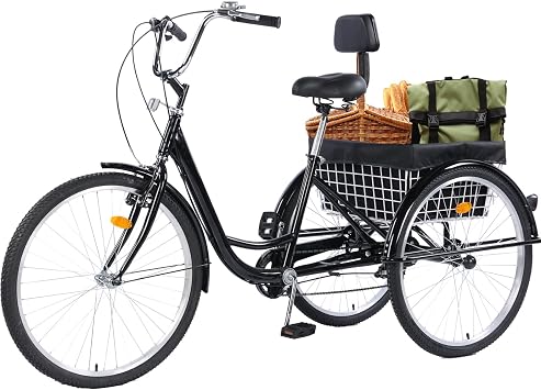 26 Inch Adult Tricycle, 7 Speed 3 Wheel Bikes, Large Seat with Backrest Trike for Adults with Rear Baskets, Cruiser Bike for Seniors Women Men Commute Picnic Outdoor