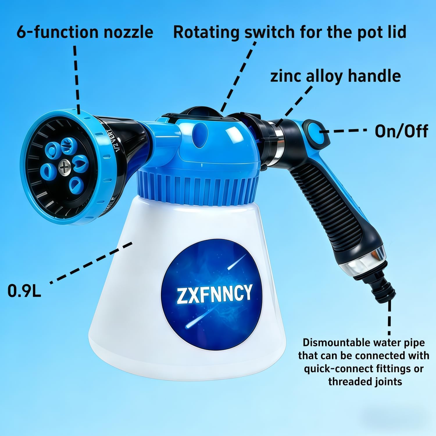 Foam Sprayer for Garden Hose, 2-in-1 Dog Wash Sprayer & Car Foam Cannon, Adjustable Soap Dispenser Gun with 6 Spray Patterns for Pet Bathing, Horse Grooming, Window Cleaning & Plants