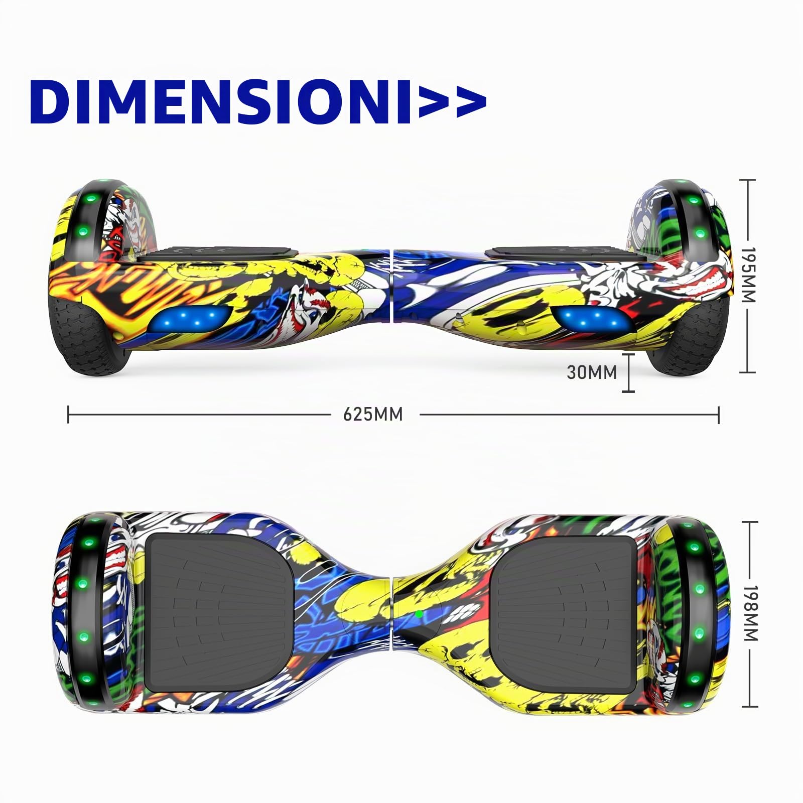 SISIGAD Hoverboard, 6.5 inch Self Balancing Scooter with Bluetooth LED Lights, Hover Board for Kids