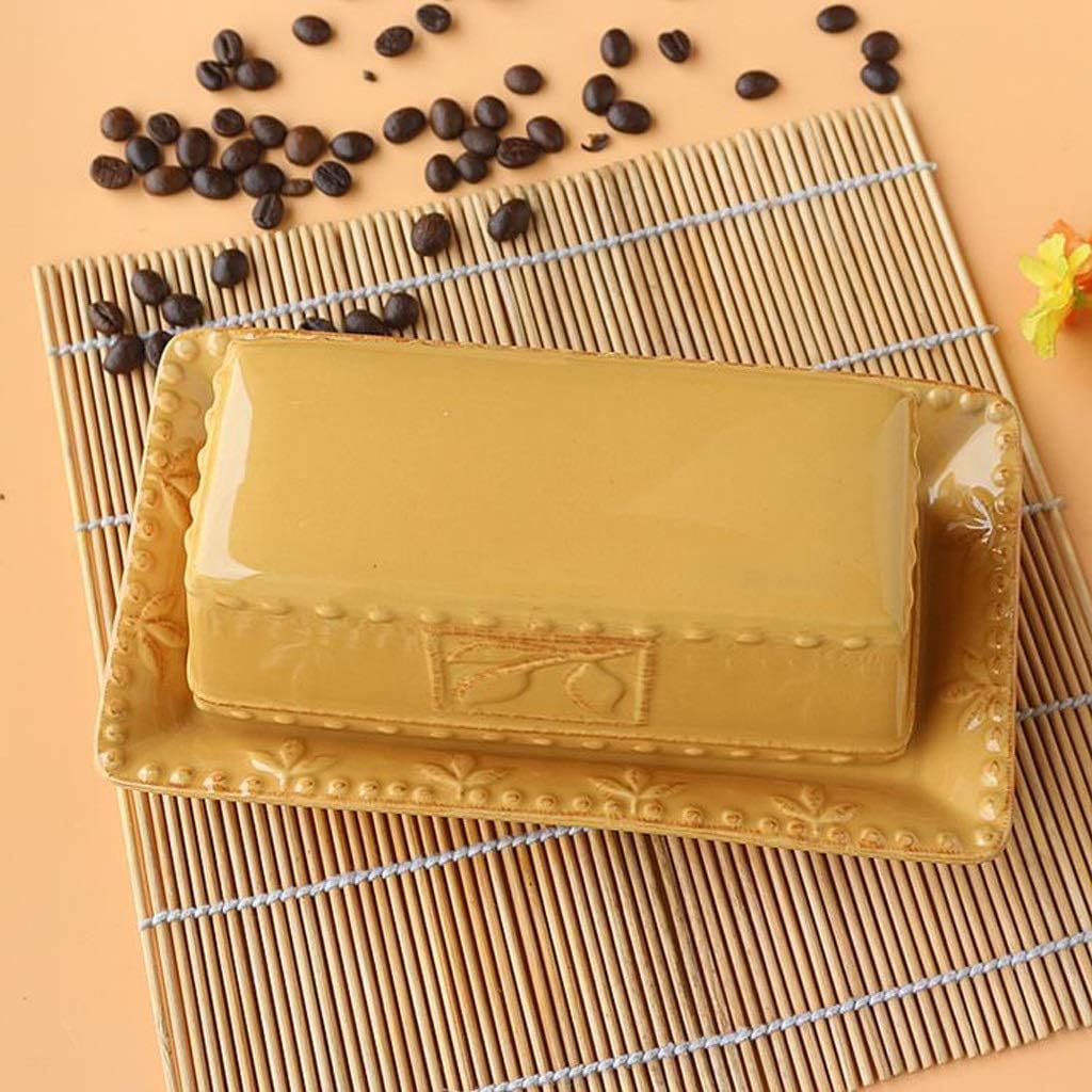 Butter Container Ceramic Rectangular Butter Dish, European-Style Covered Butter Dish Pastry Dish Snack Dish, 3 Colors for All Types of Butter (Color : Yellow)