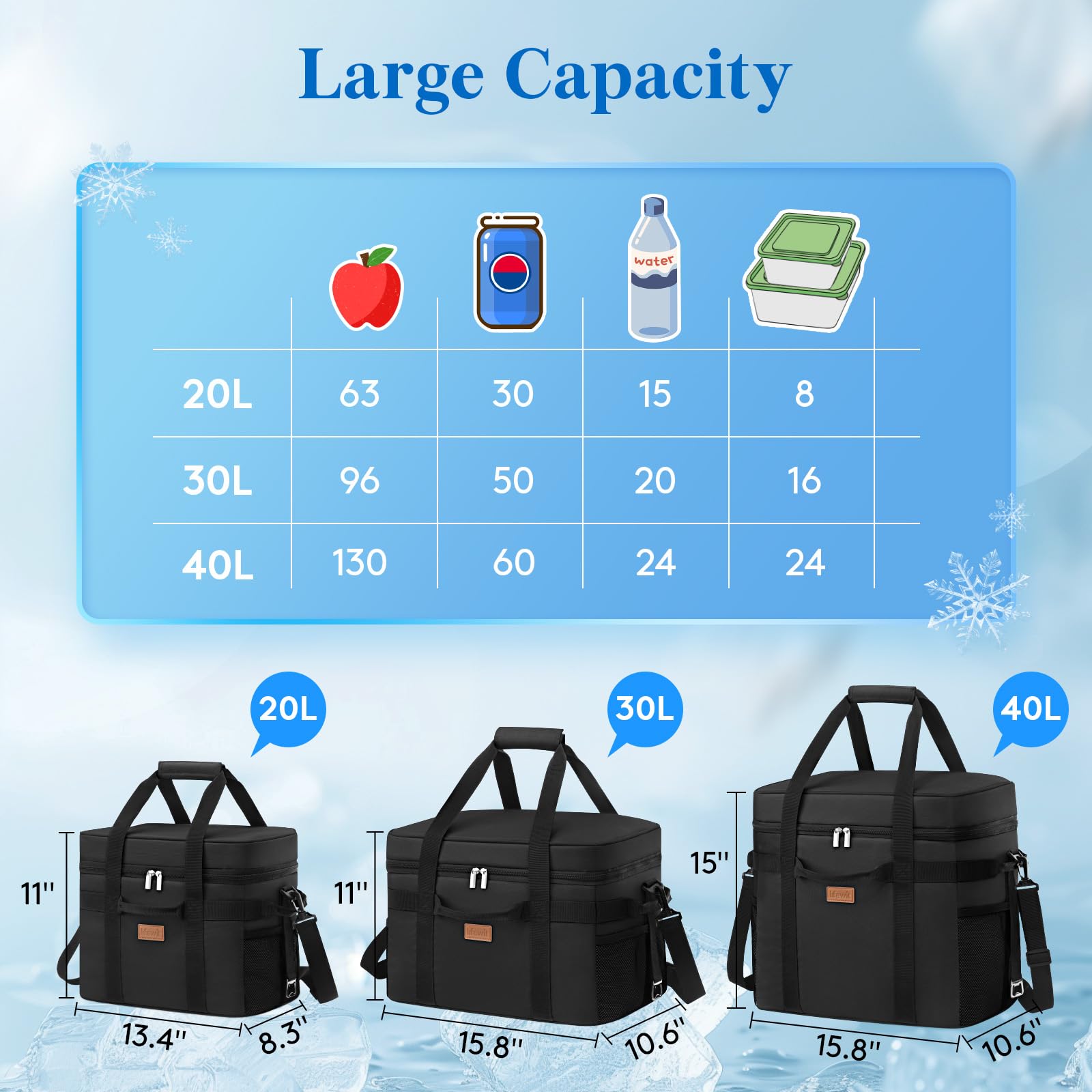 Lifewit 40L 60-Can Soft Cooler Bag with Hard Liner - Image 2