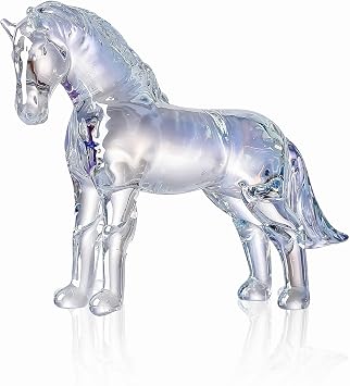 LONGWIN Handcrafted Glass Horse Figurines Collectible Decor for Home, Elegant Realistic Crystal Horse Status Animal Sculpture