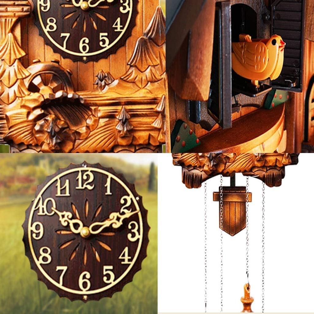 Cuckoo with Night Mode in Traditional German Style with Carved Squirrels Art Crafts Home Wooden Cuckoo Clock Wall Decoration