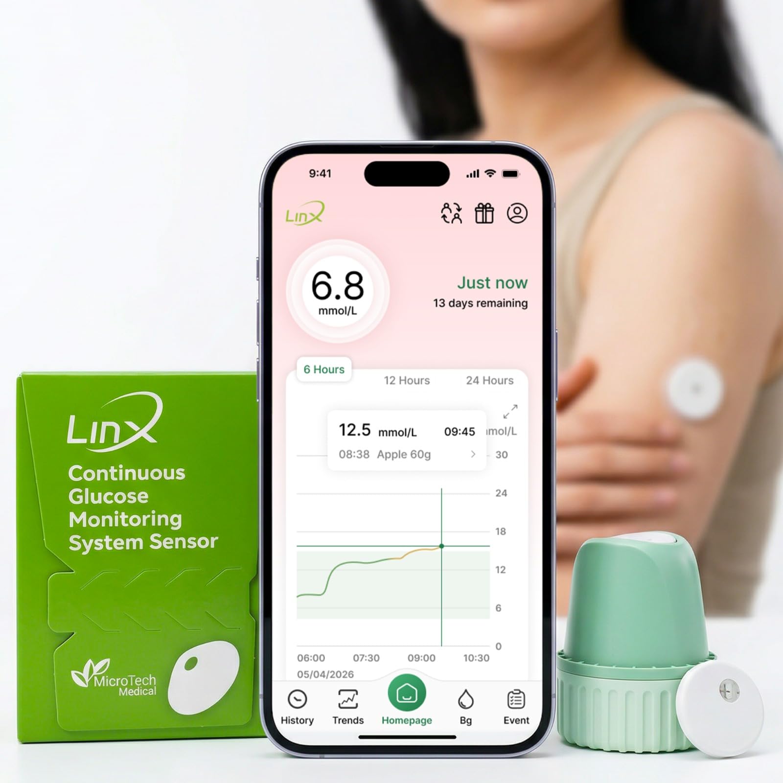 LinX CGM Smart Continous Glucose Monitoring I Real time Sugar Tracking I Bluetooth Enabled | 15-Day Sensor Life | IP68 | Easy one click use I Enhance your lifestyle & optimise diet | Pack of 1-image-30