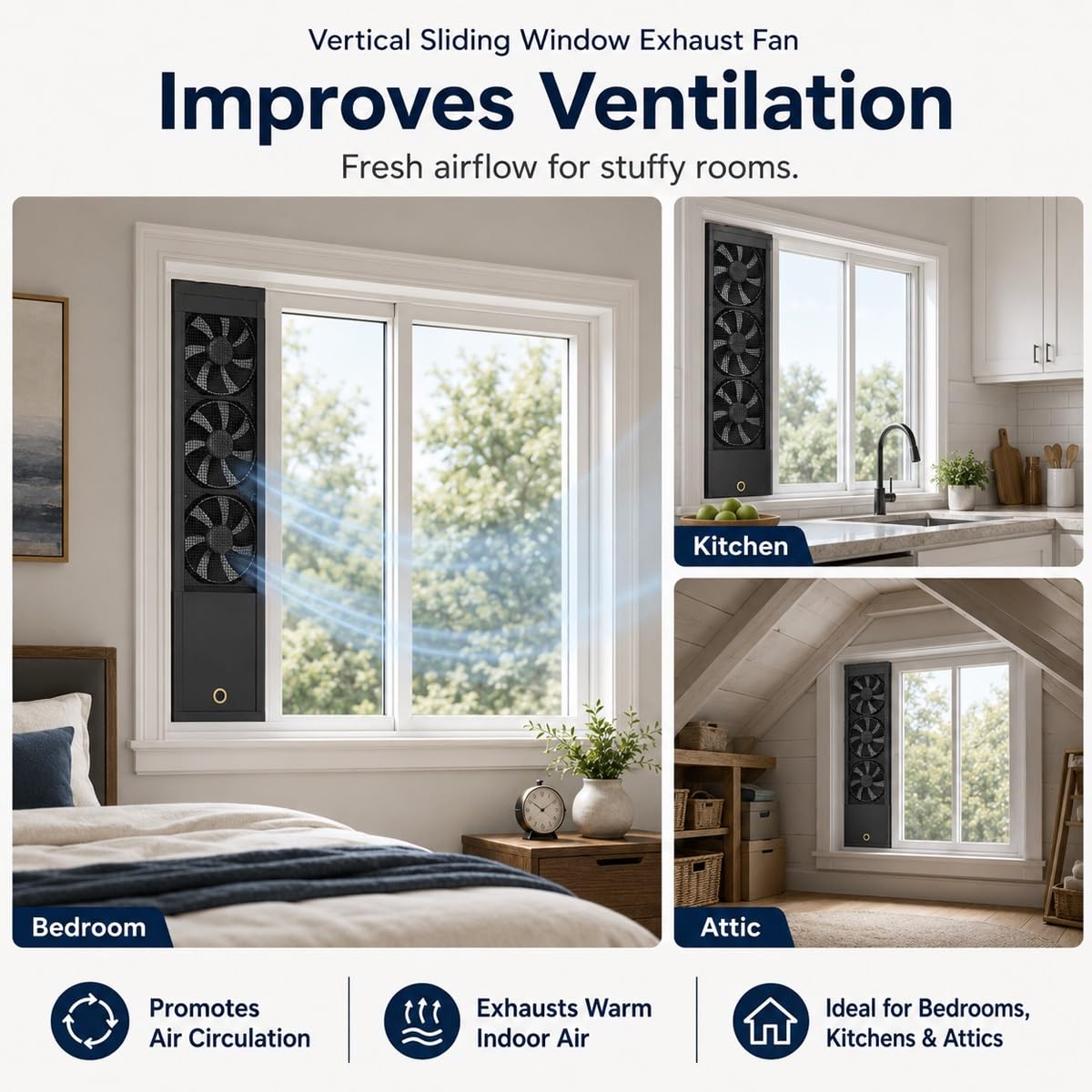 Genérico Extractor para ventana corredera, ventilador vertical con control continuo de velocidad, instalación sin taladro para cocina, baño, dormitorio y ático