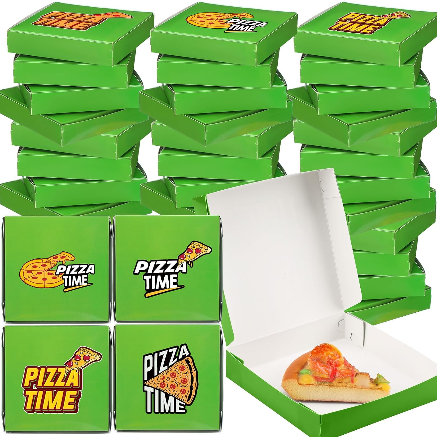 48 Pcs Green Mini Pizza Boxes, Square Cardboard Party Favors, Decorative Turtle Pizza Boxes, Ideal for Pizza, Cookies, Pastries