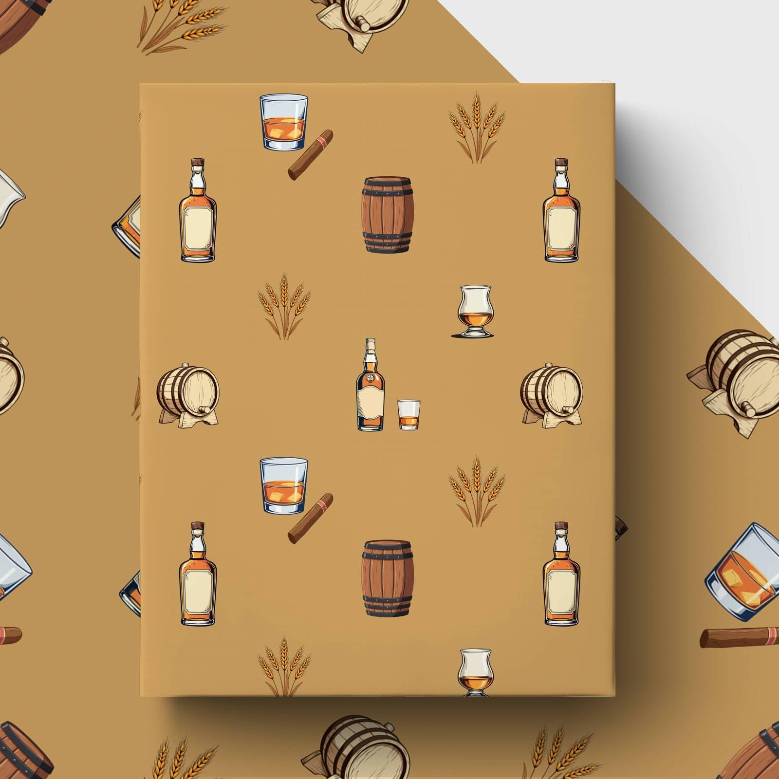GleeWrap Whisky & Cigar Wrapping Paper, 4 Sheets Luxury Gift Wrap for Men, Dad, Grandad Birthday, Father's Day, Premium Thick Scotch Spirit Present Paper, 50 x 70cm