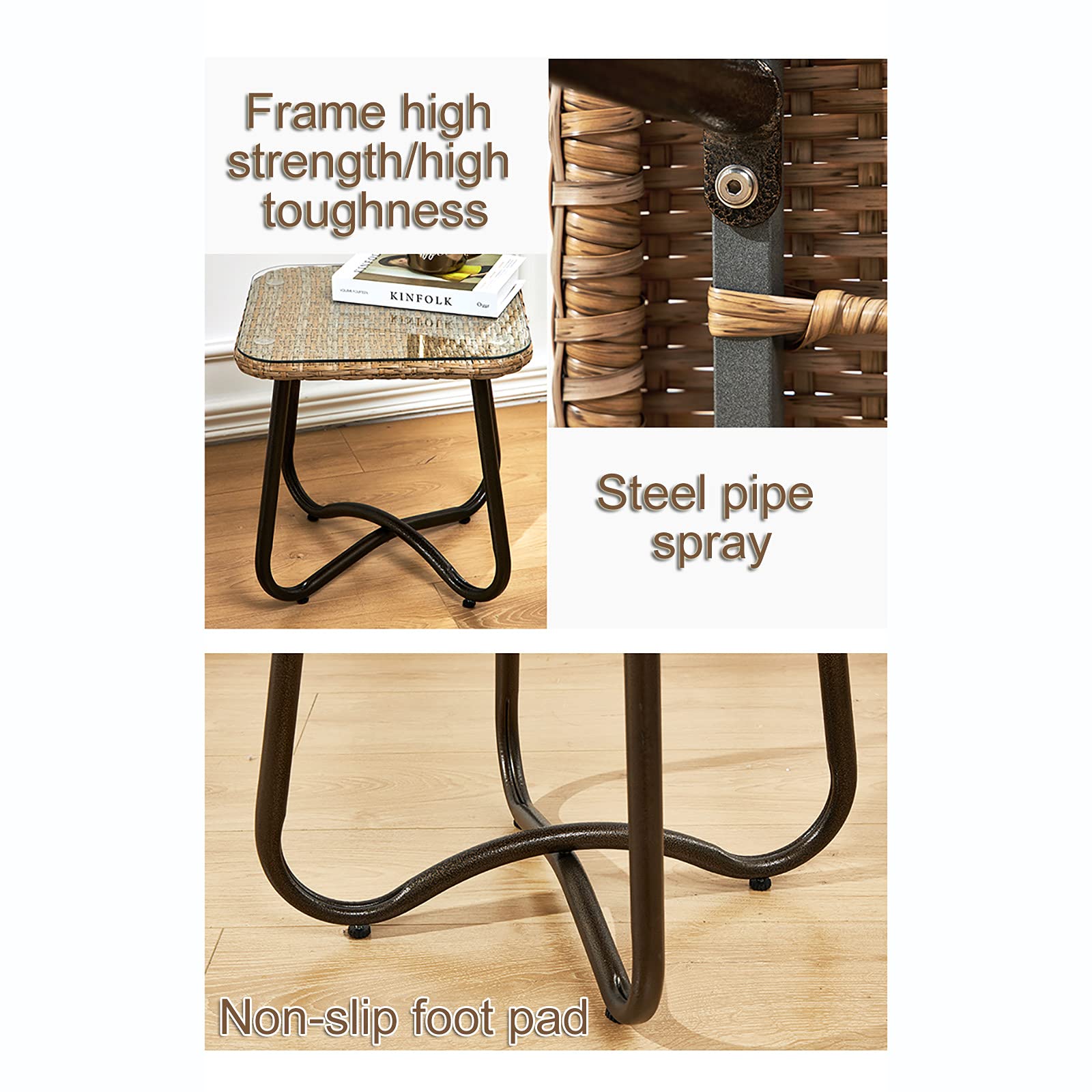 Set da Bistrot 3 Pezzi con Poltrone e Tavolo con Ripiano in Vetro Temperato, Set Mobili da Giardino con Protezione Ambientale in Rattan PE, Mobili da Giardino in Rattan con Intrecciato a Mano