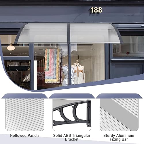 Vista 53 de Tangkula 2 Pack 40" x 40" Window Awning, Modern Polycarbonate Overhead Door Awning with Hollow Sheet for Rain Snow Sunlight Protection, UPF 50+