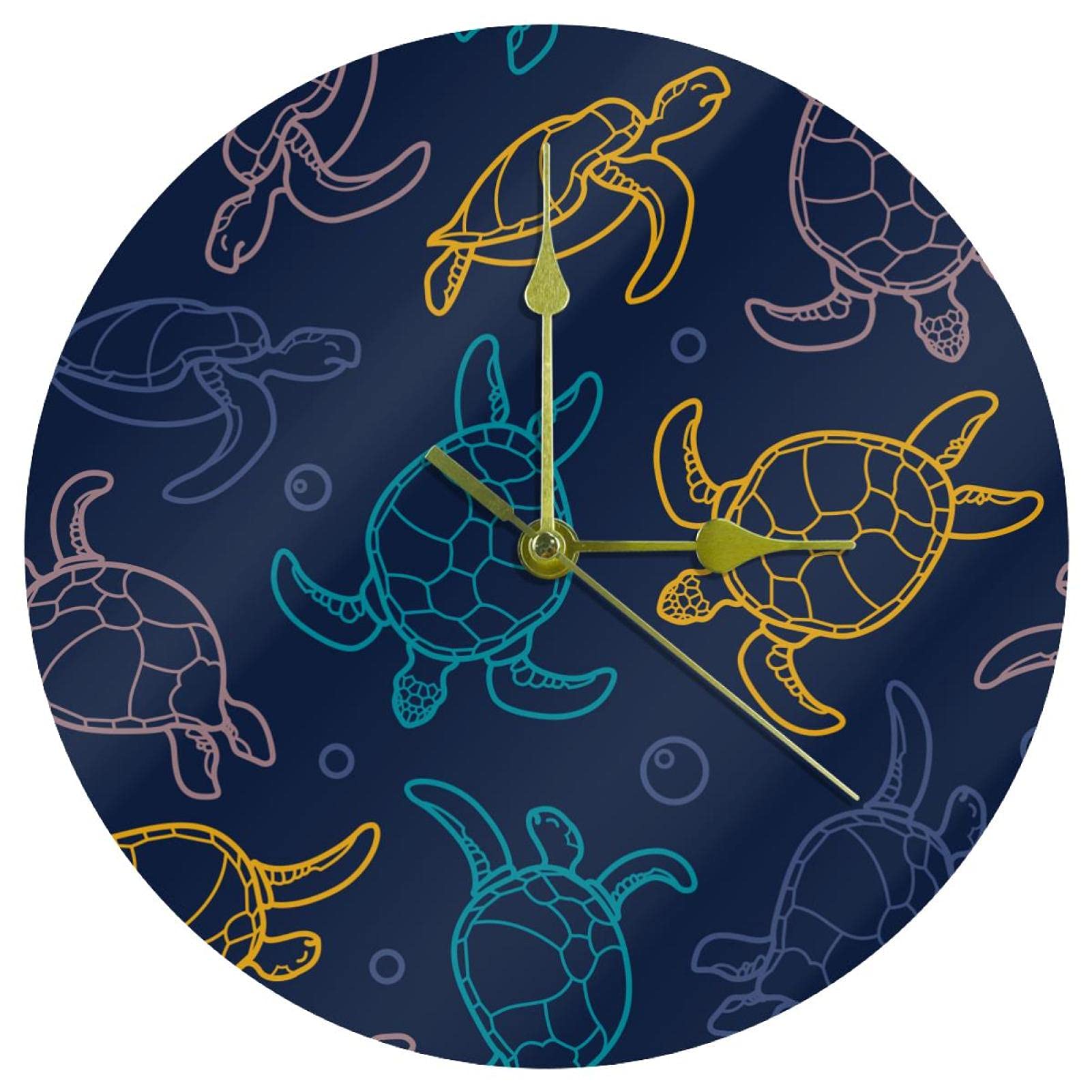 Horloge murale tortue colorée pour chambre d'enfant et bureau calme sans tic-tac