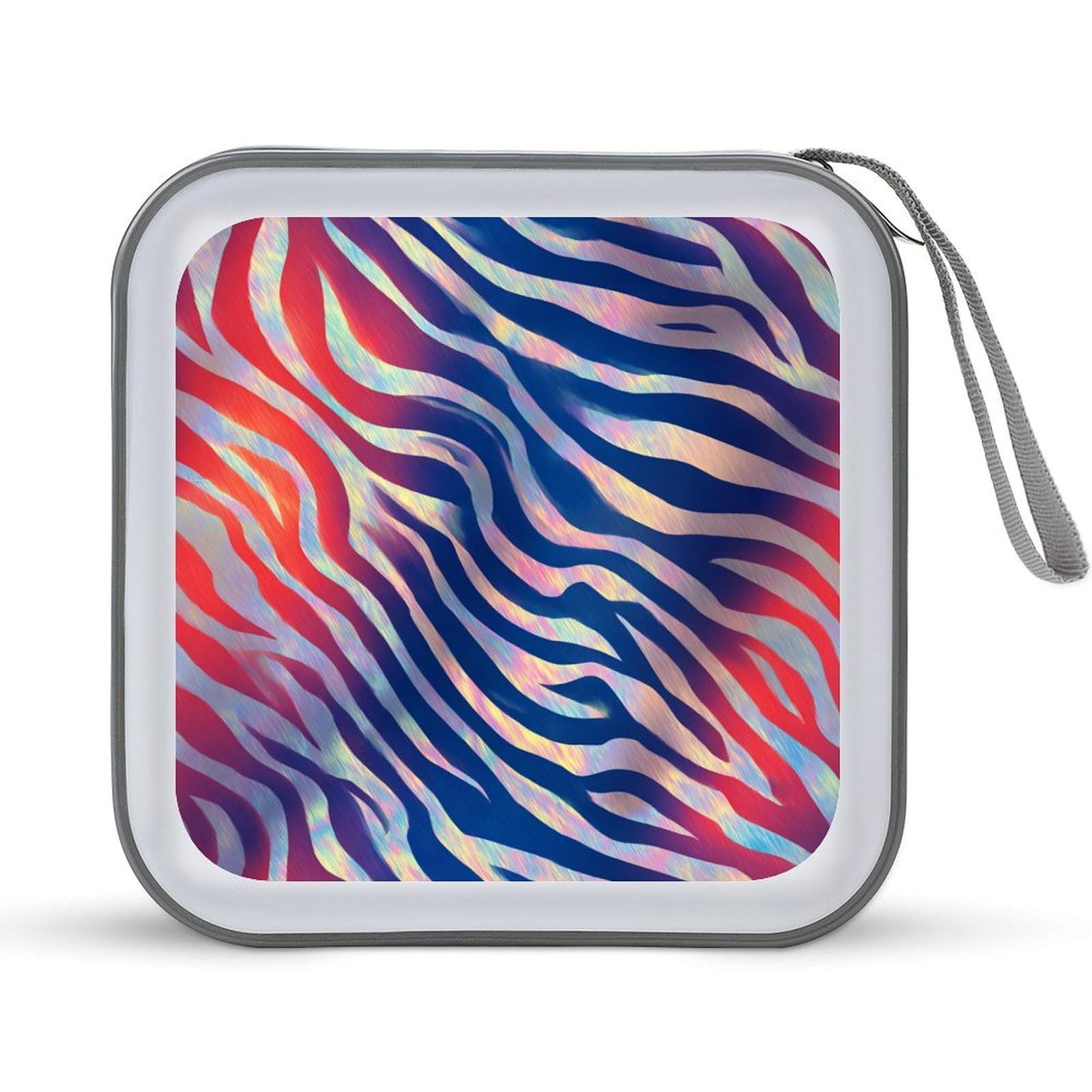 Jubonexis Red White And Blue Zebra Holographic Print CD Case DVD Storage Case Portable for Car Home Travel