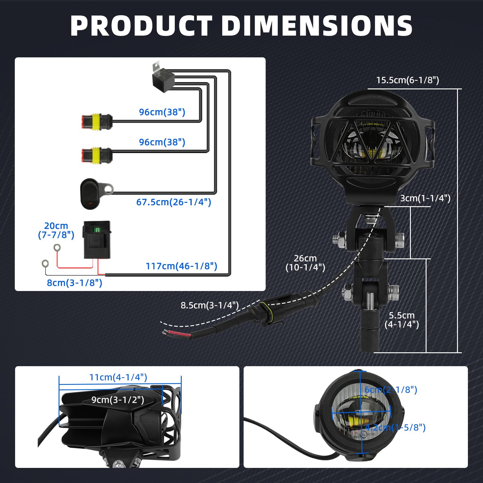 DREAMIZER Faretti Moto Supplementari LED 40W 4000LM, Faro Moto Omologati E IP67 Impermeabili, Luci Anteriori 9-60V Universali Compatibile con Scooter, Cross, E-Bike, Motoslitta, ATV, UTV