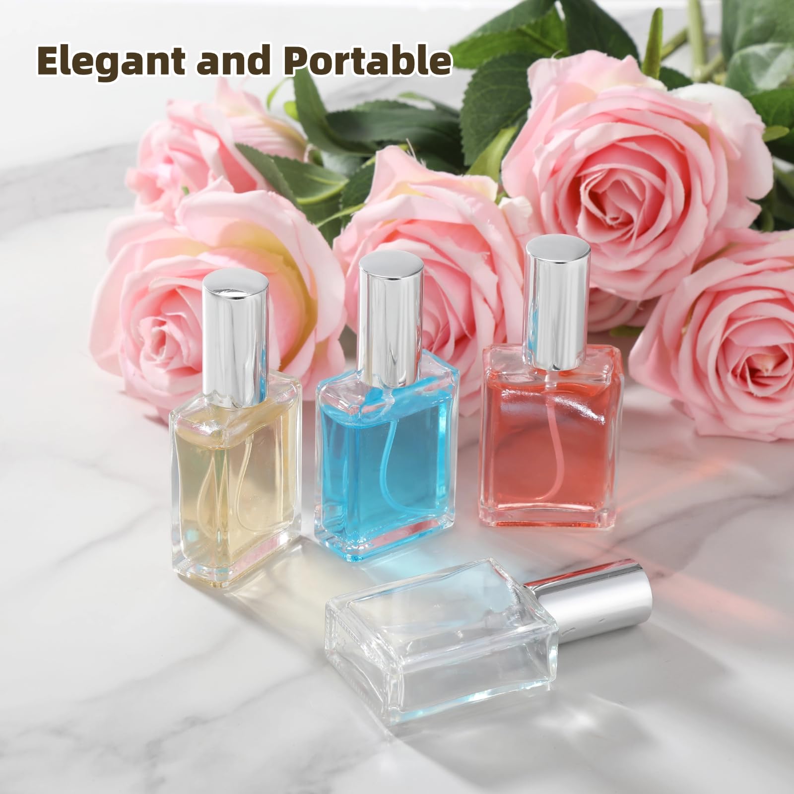 32 Stück Parfüm-Sprühflaschen aus Glas für ätherisches Öl und Kosmetik, 15 ml, nachfüllbarer Zerstäuber mit 15 Dosierwerkzeugen, klare quadratische Reisebehälter, feiner Sprühnebel, tragbare