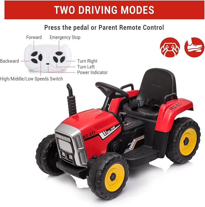 Tractor eléctrico infantil Garvee 12V con remoto y remolque miniatura 4