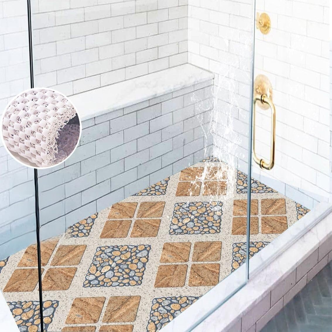 Tapis de Douche antidérapant Tapis Douche – Effet carrelage et Rapide(Pebble,75x100cm)