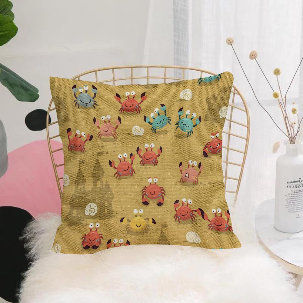 HYOSXW Cushion Cover,Throw Pillow Case Home Decorative for Living Room Bedroom Sofa Chair 16X16 Inch,Illustration endless background with crabs. Vector backdrop,Pillowcase 40X40cm