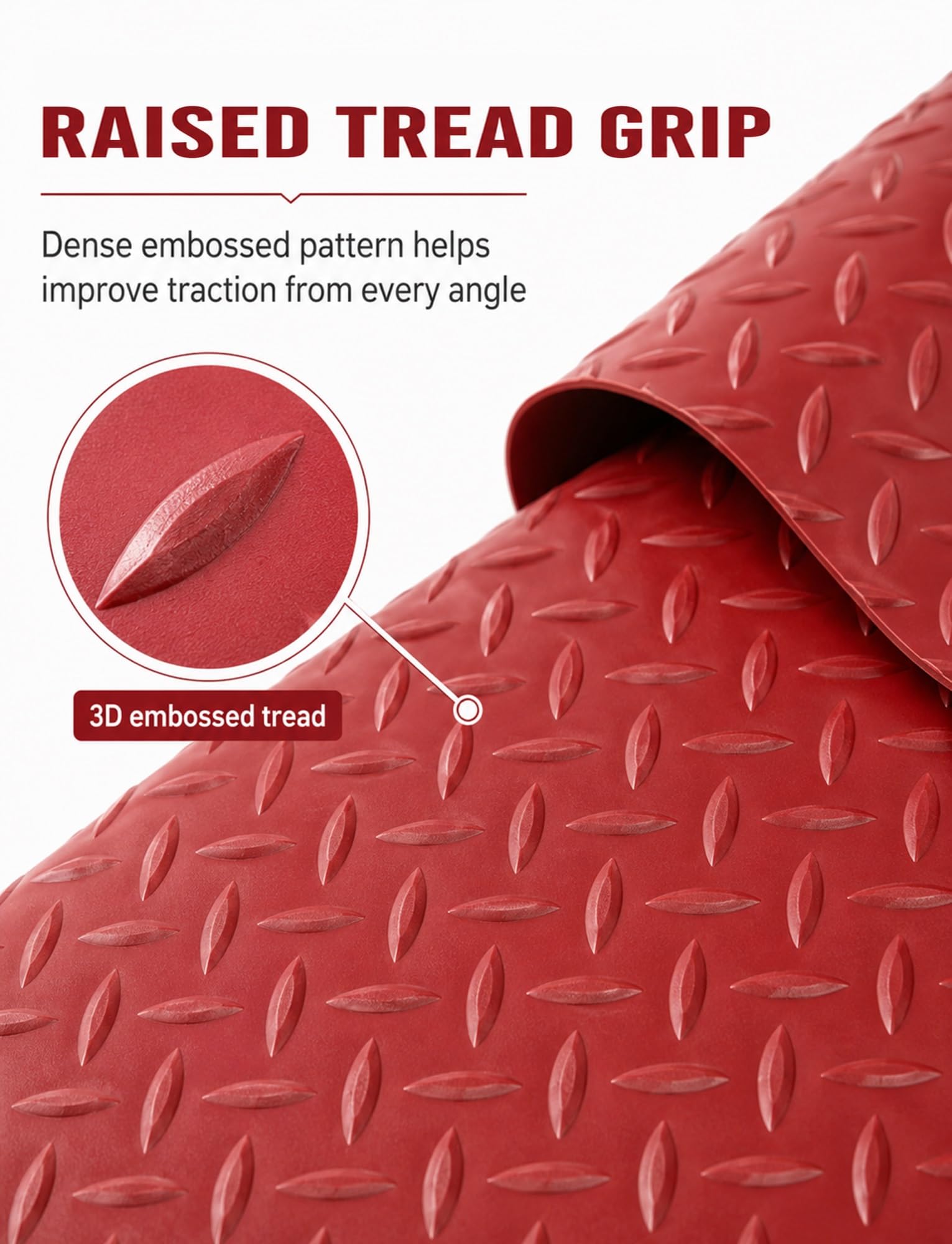 Rouleau de tapis de cuisine pro en PVC, étanche et antidérapant 1,2 mm | Sol souple découpable à relief pour restaurant, garage, atelier, couloir et espace utile(Red,120x700 cm)