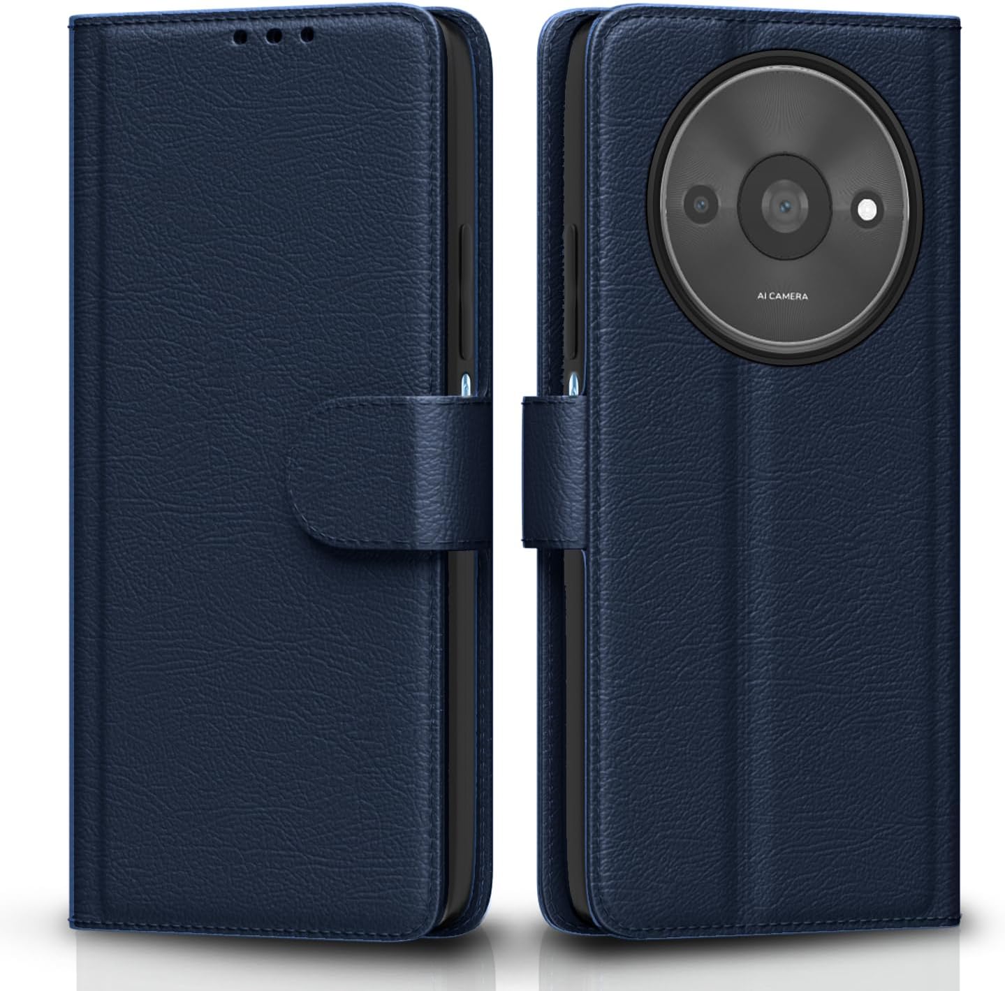 Flip Cover Leather Finish | Inside TPU with Card Pockets | Wallet Stand and Shock Proof | Complete Protection Flip Case for Redmi A3 (2024) / Redmi A3x / Poco C61(Blue)