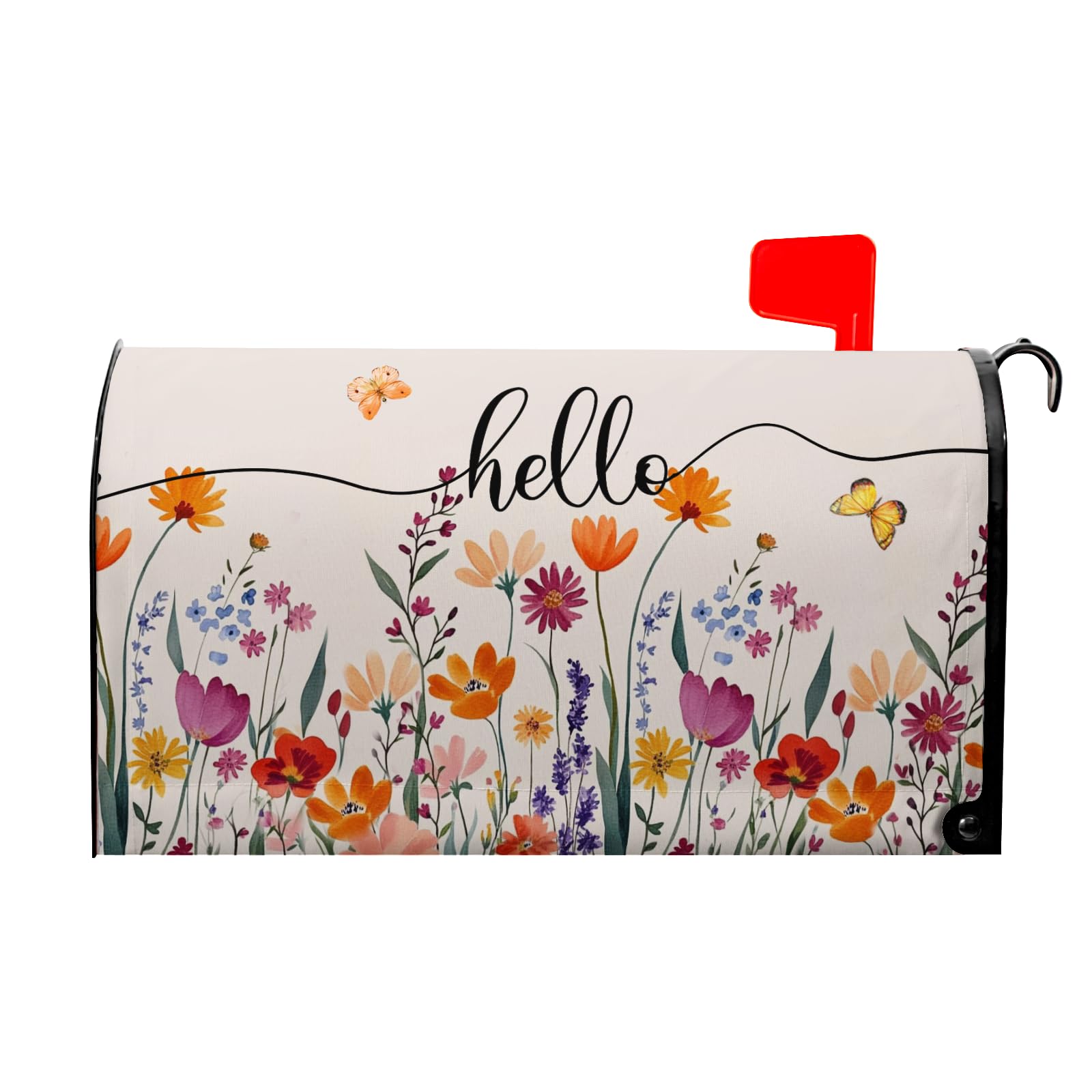 Spring Mailbox Cover Watercolor Summer Mailbox Covers Magnetic Standard Size Colorful Floral Mail Box Wrap Butterfly Decorations for Outside Garden