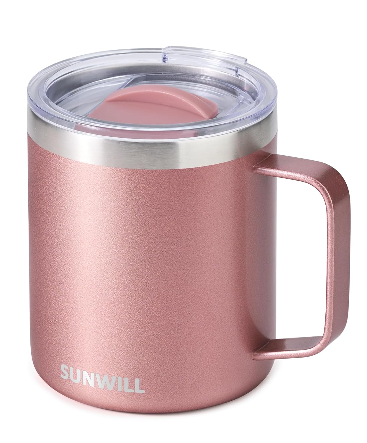 SUNWILL Travel Coffee Mug with Lid Insulated Tumbler with Handle 14 oz Stainless Steel Cup for Ice Water