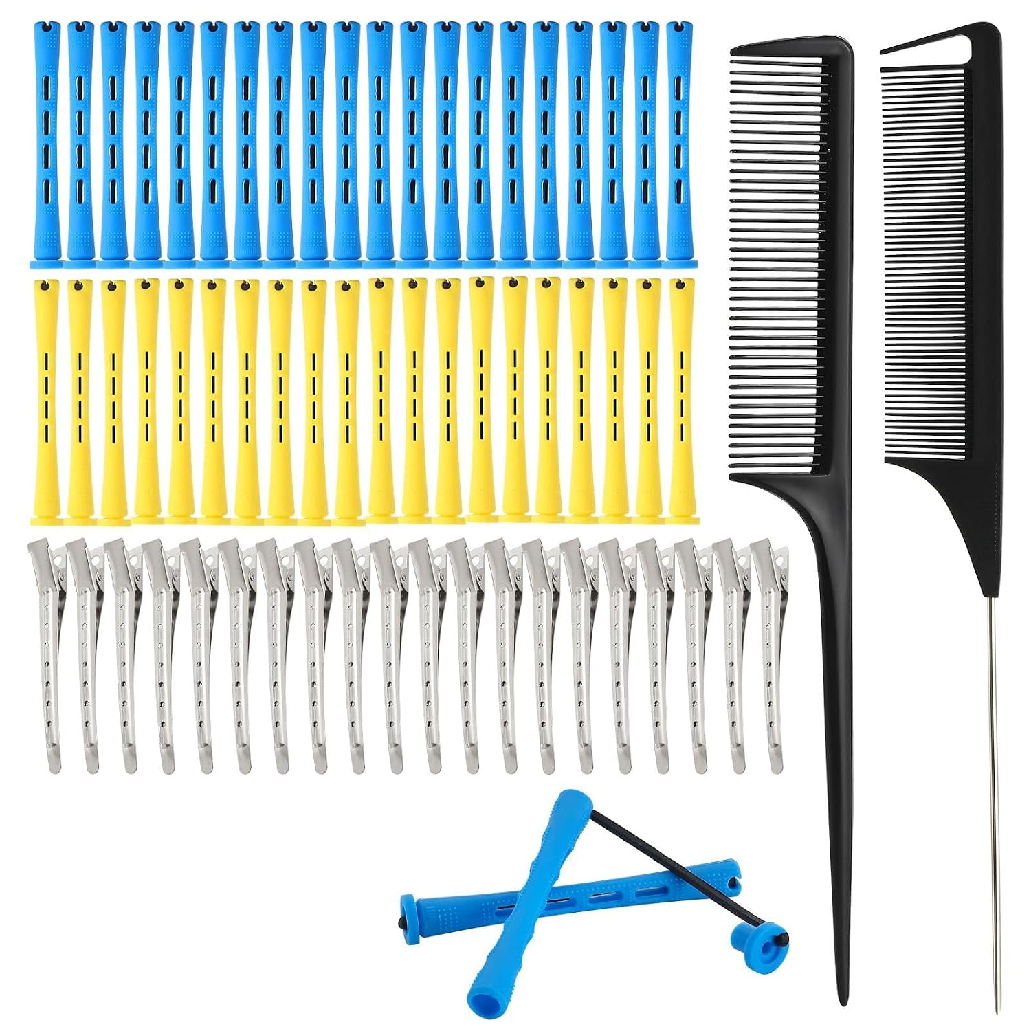 62 Pcs Hair Perm Rods Set, Cold Wave Rods with Upgraded Elastic Bands, Duckbill Clips for Hair Sectioning, Perm Rods with Rat Tail Combs for Short Hair