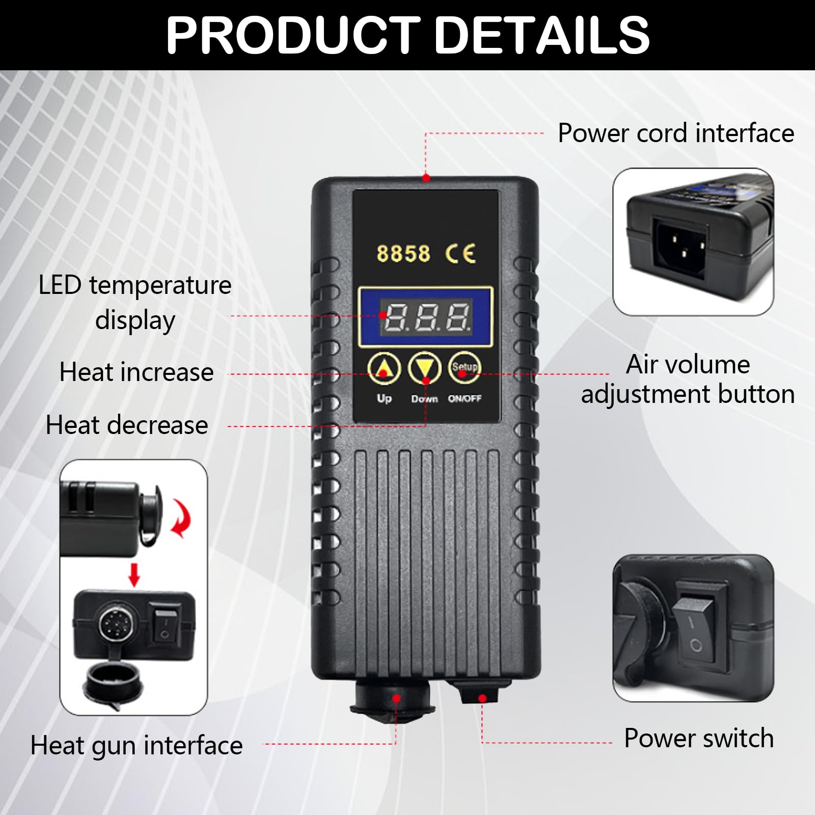 Stazione Di Saldatura 700W, Stazione Di Saldatura Ad Aria Calda Con Display Digitale A Led Controllo Della Temperatura A 10 Stadi 100~480°C Set Di Saldatore Con 8 Punte Di Saldatura