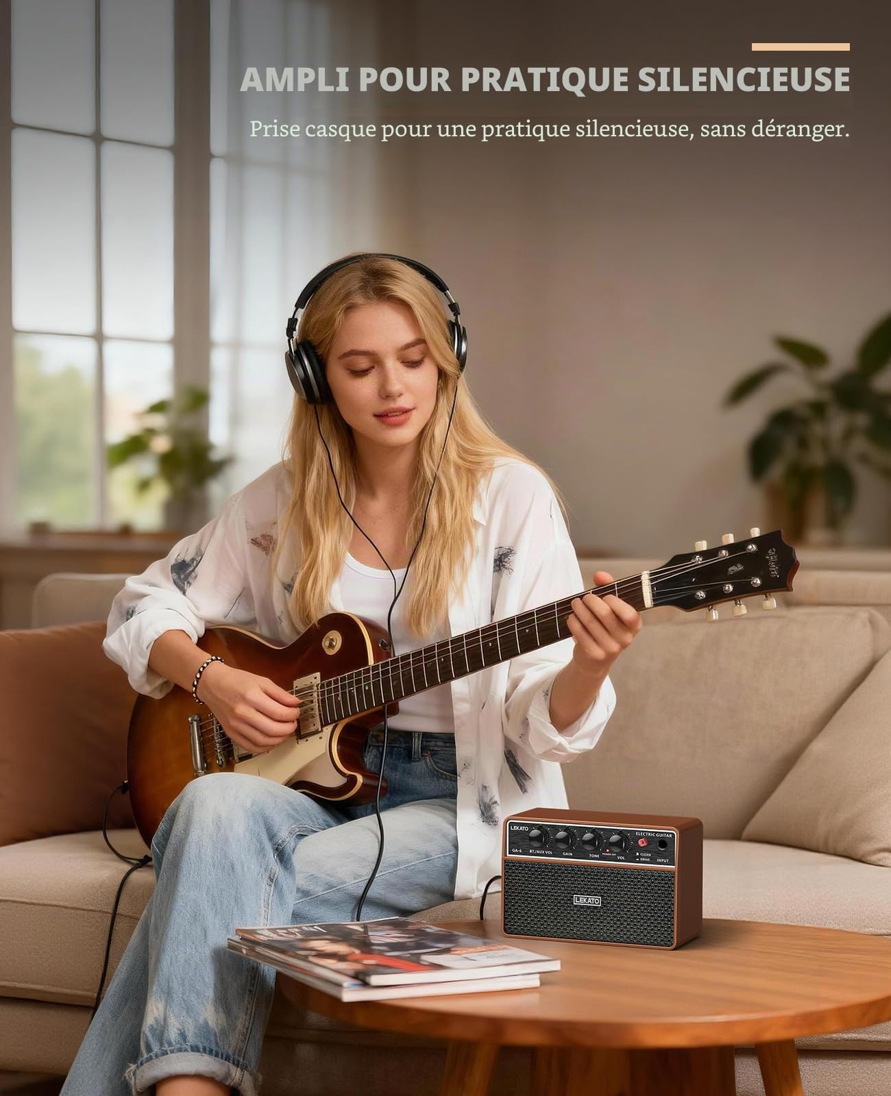 LEKATO Mini amplificateur de guitare électrique rechargeable 10 W avec effets Clean/Overdriver, Bluetooth 5.0, amplificateur de guitare d'entraînement portable pour exercices à domicile et fête
