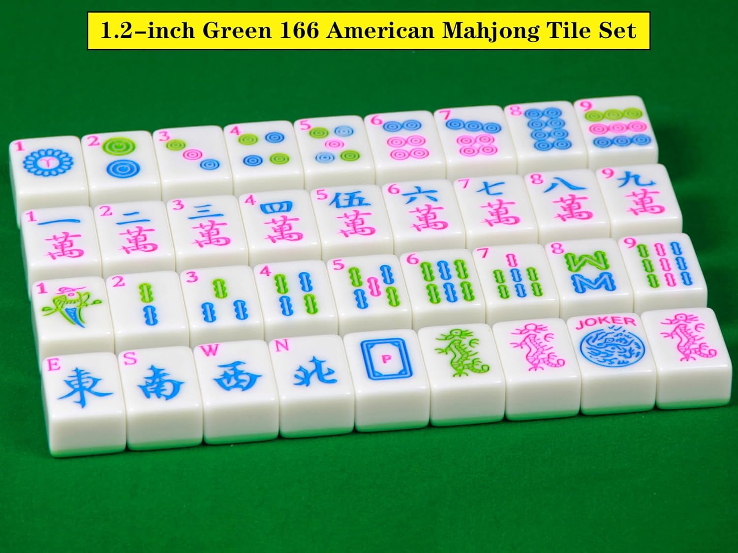 American Mahjong Set 166 Mahjong Tile Set 1.2-inch Green American Mahjong Tile Set with Mahjong Storage Bag