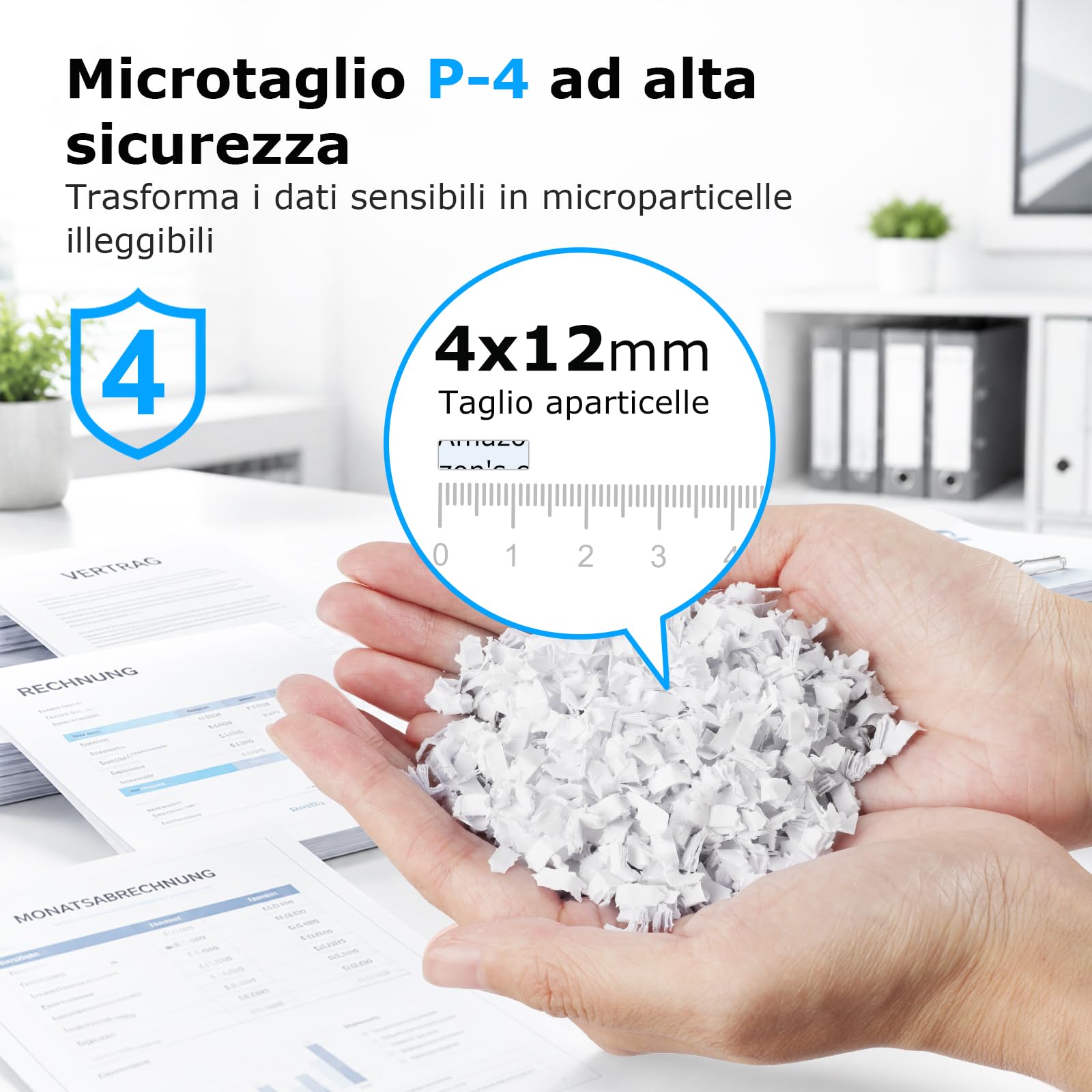 BONSEN Distruggidocumenti 100 Fogli Auto-Feed, P-4 Micro-Taglio | 30 min in continuo & silenzioso ≤60dB per casa e ufficio, S9201