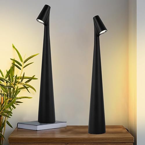 Juego de 2 lámparas de mesa inalámbricas negras recargables a pilas táctiles, luces de escritorio impermeables para lectura, dormitorio, sala de