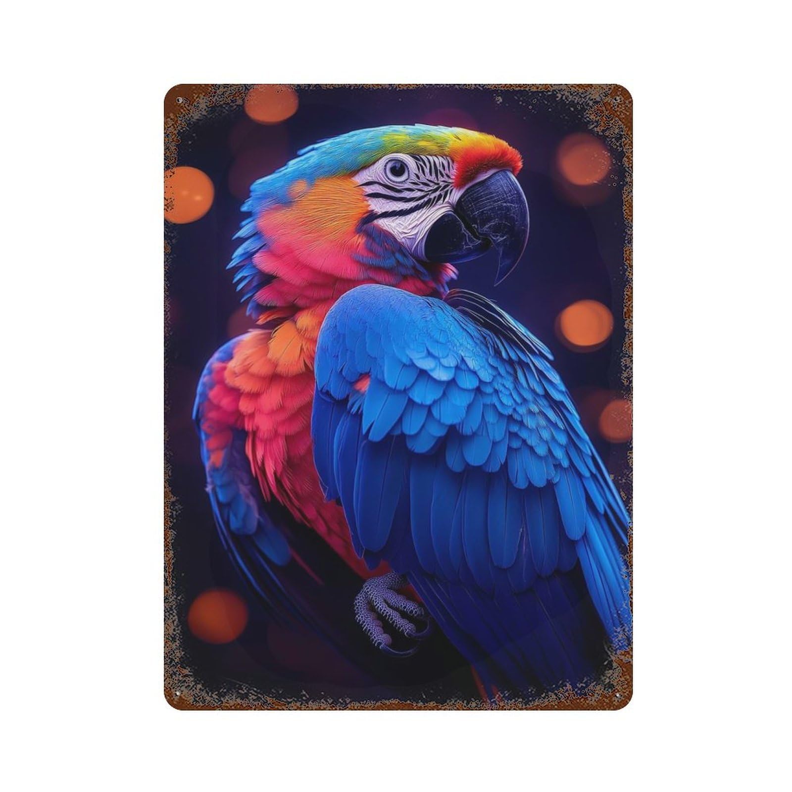 Garage Style Colorful Macaw Portrait Aged Metal Wall Plaque 15.7"x11.8", Decorative Metal Wall Art for Bar And Workshop