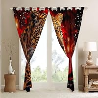 Vista 4 de Cortinas de oscurecimiento con estampado de leopardo y rosas, cortinas románticas con estampado de flores rojas para ventana, cortina 3D de animales