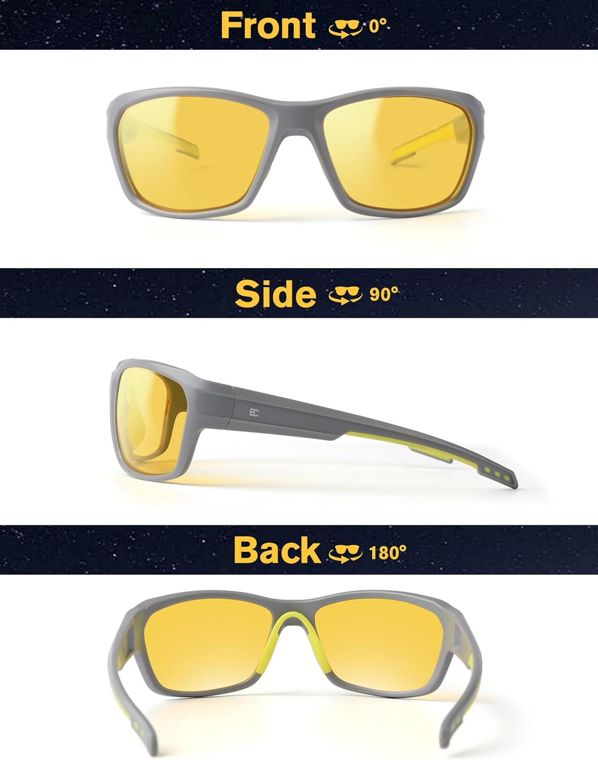 BIRCEN Night Vision Glasses for Driving: Running Cycling Sport Night Anti Glare Yellow Glasses for Men Women - Image 4