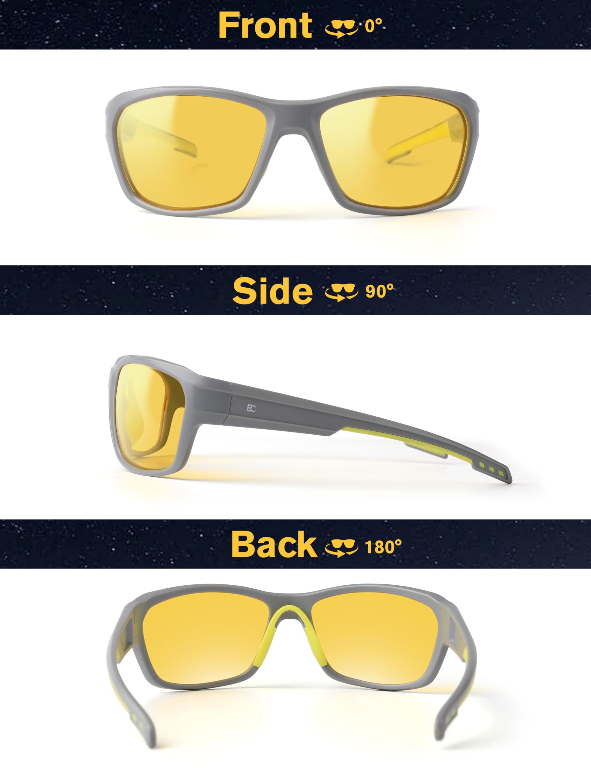 Occhiali da guida notturna per uomo: TR90 antiriflesso HD visione notturna occhiali da guida gialli colorati per la corsa