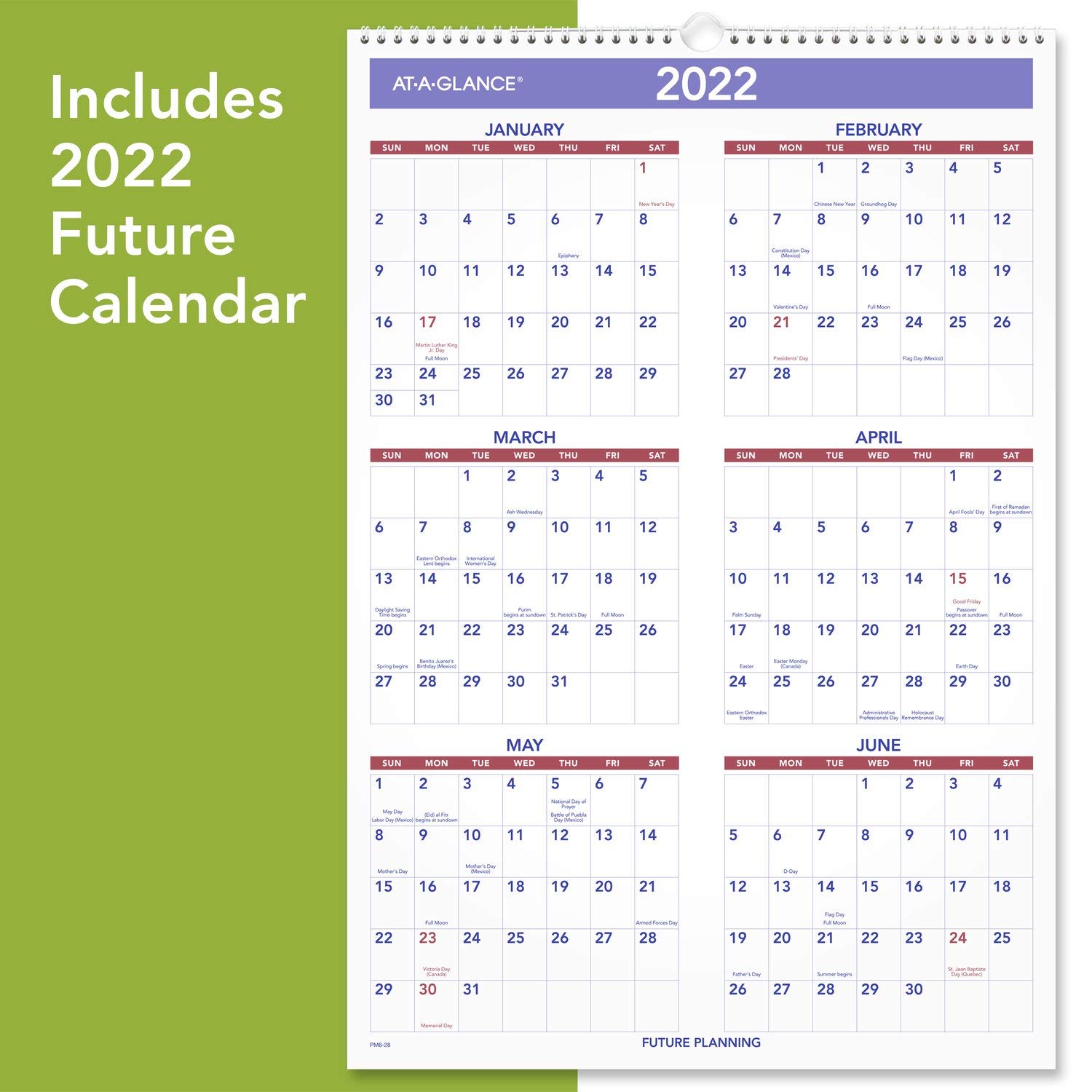 AT-A-GLANCE, Wandkalender 2021, 39,5 x 57,9 cm, groß, 3 Monate, Spiralbindung (PM62821)