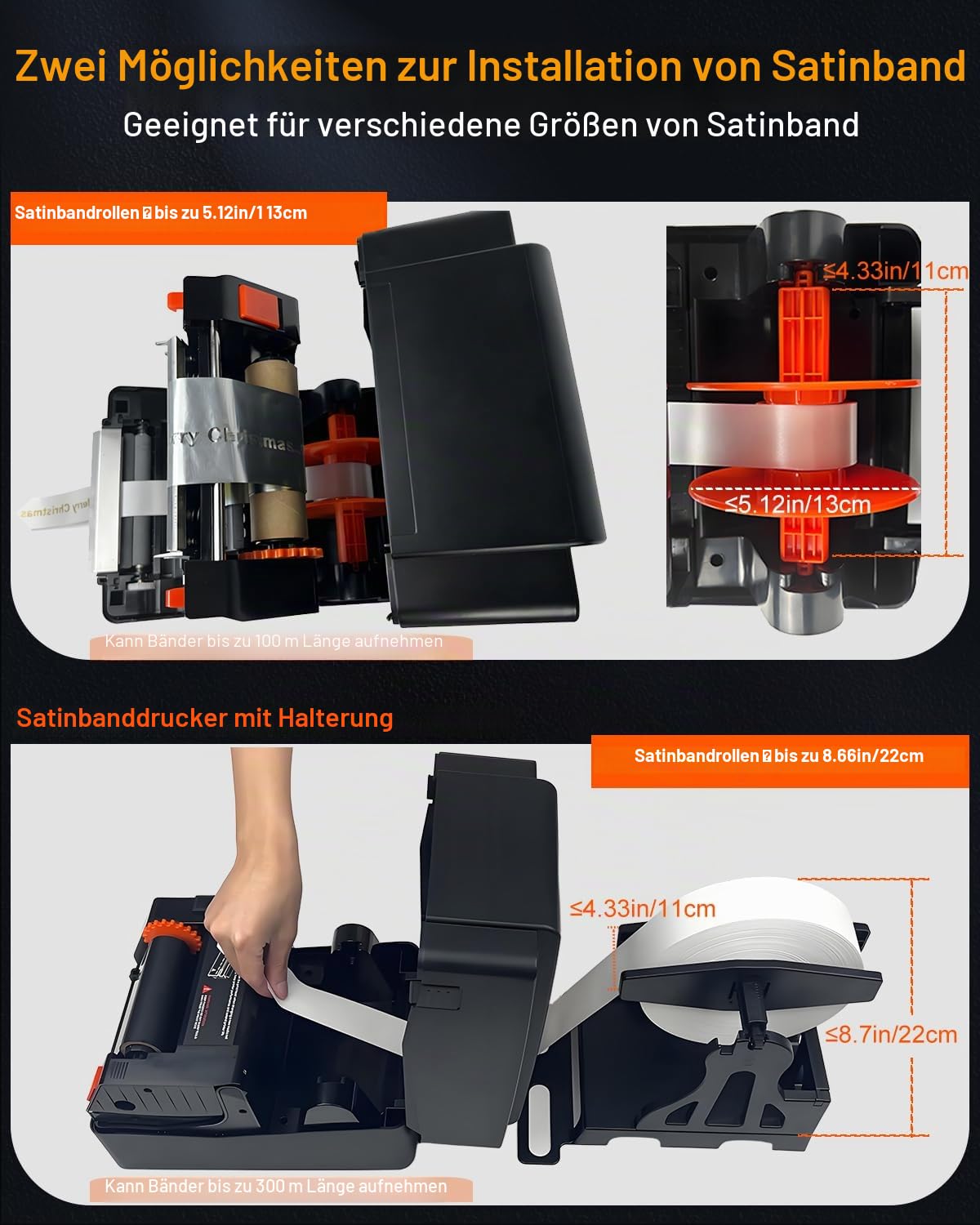 Satinbanddrucker mit Halter, Upgrade 300 Dpi Bluetooth Satinband-Druckmaschine, DIY personalisiertes Etikettendrucker für Geschenkband Floristen, Hochzeit (USB & App)