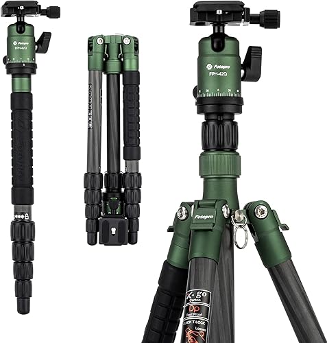 Fotopro Trípode de fibra de carbono de 57 pulgadas para cámara, trípode de viaje compacto con cabeza de bola, monopie desmontable con placa de