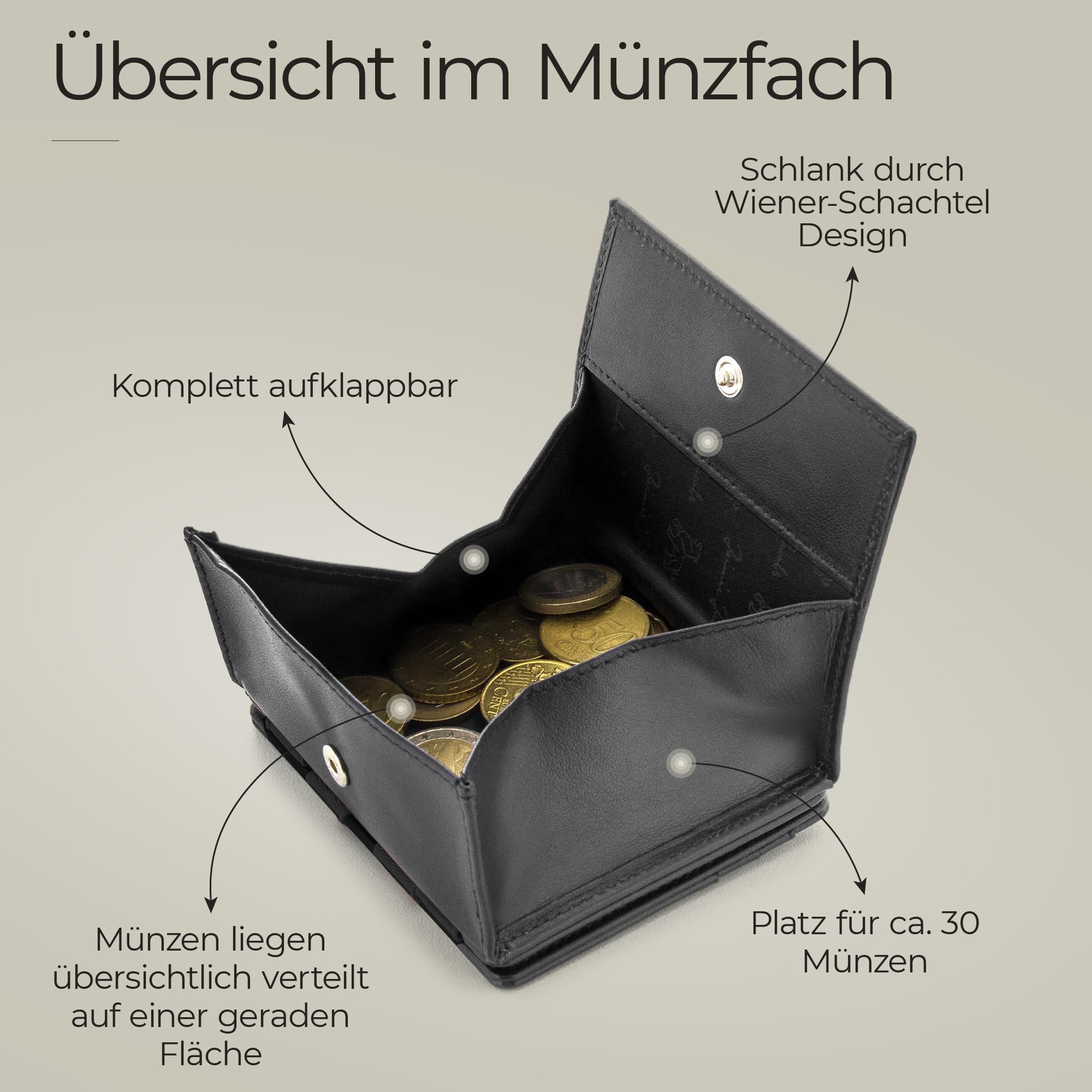 Jaimie Jacobs Flap Boy Vegan Magic Wallet mit Münzfach Kreditkartenfächern RFID-Schutz (Schwarz)