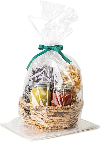 50 bolsas de celofán de plástico transparente 16 x 24 - Bolsas de recuerdo de fiesta Lazos giratorios de 4 pulgadas Bolsas de galletas Bolsas de