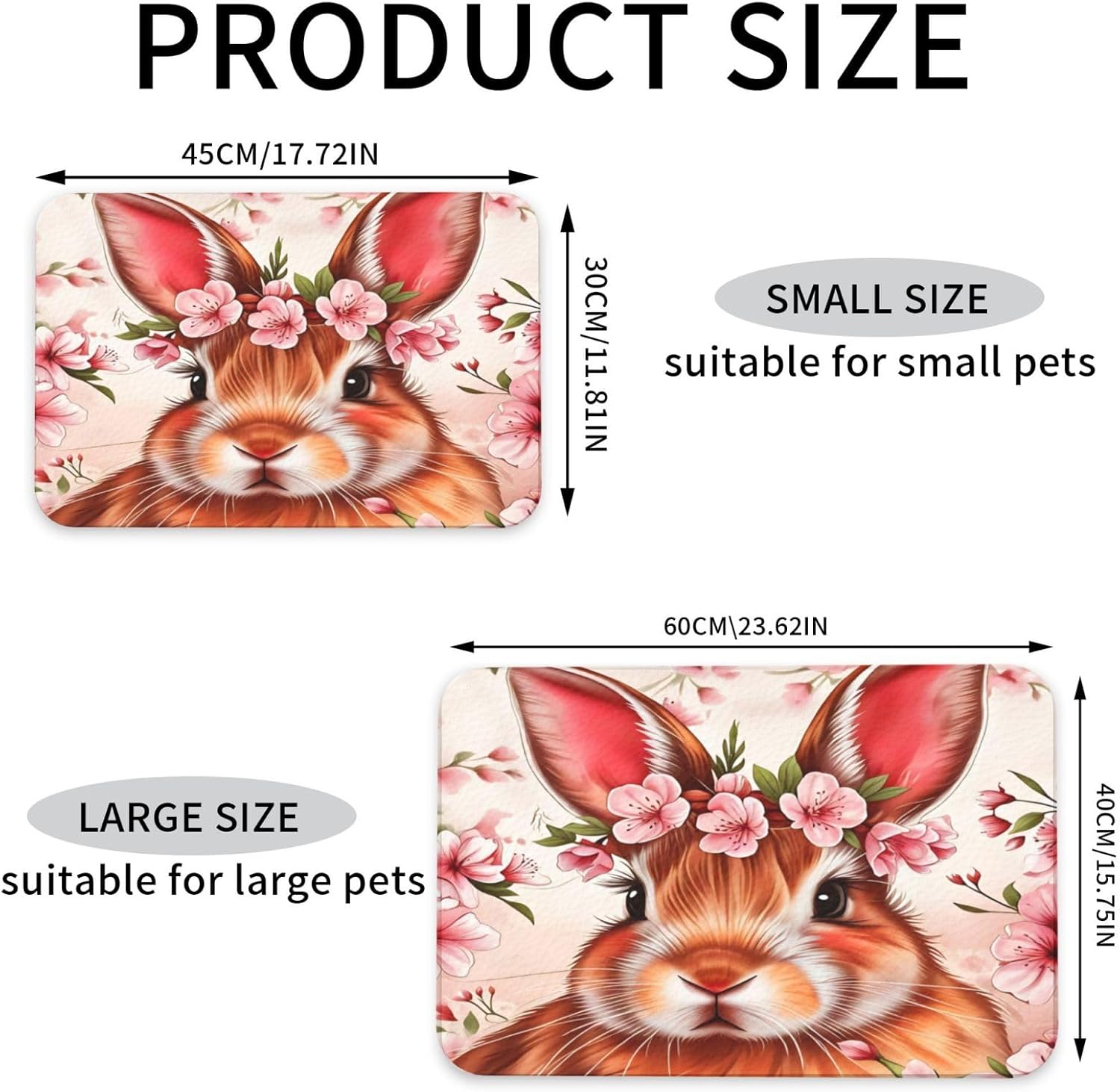 Cute Bunny Dog Food Mat, Leather Pet Feeding Mat, Cat Mat for Food, Absorbent Pet Placemat for Indoor Outdoor Water Bowl 40x60cm