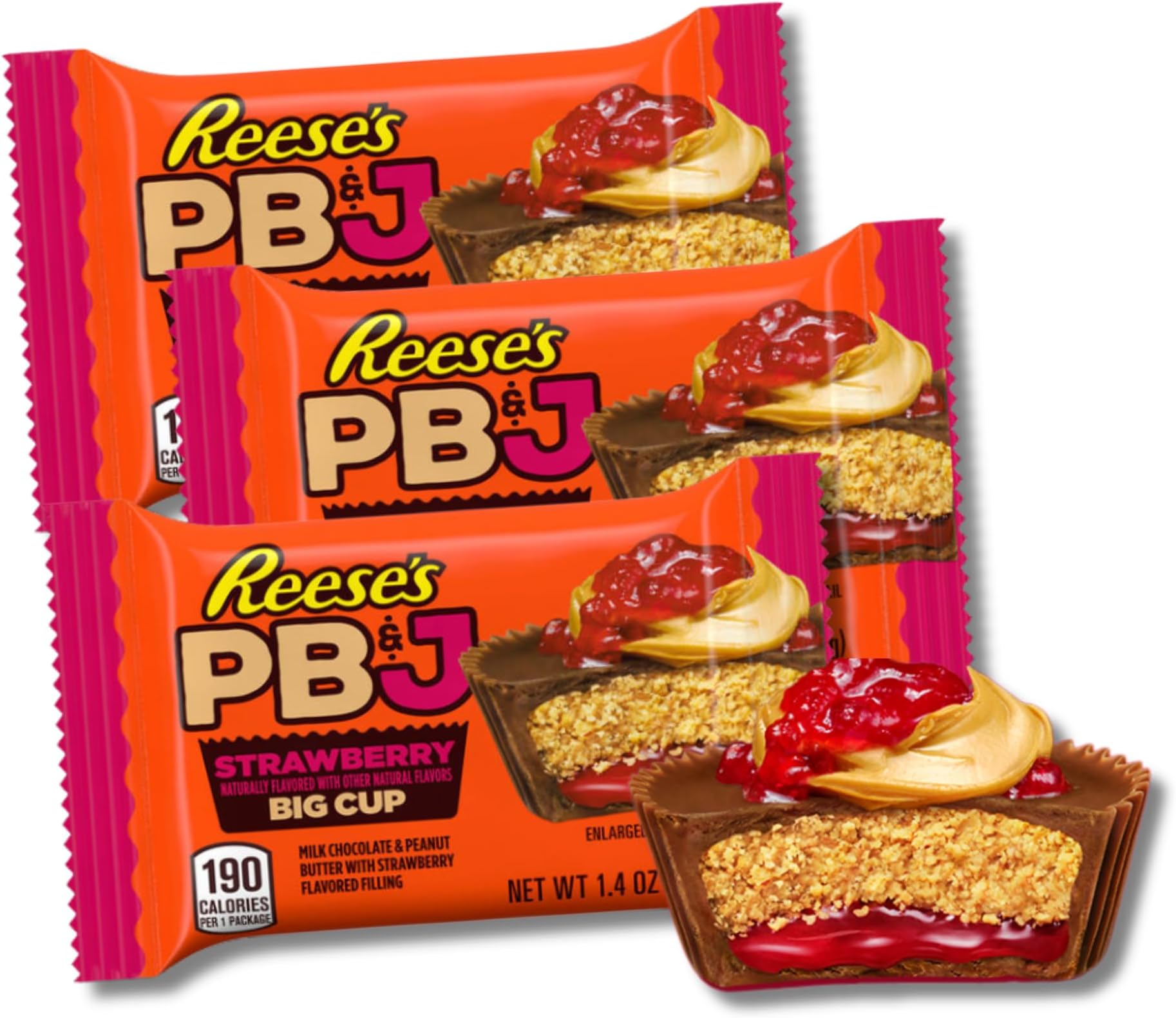 Classic Full Size Candy & Candy Bars - Gift Packs of 3 By Lyza's Sweets & Treats (Big Cup PB&J Strawberry)