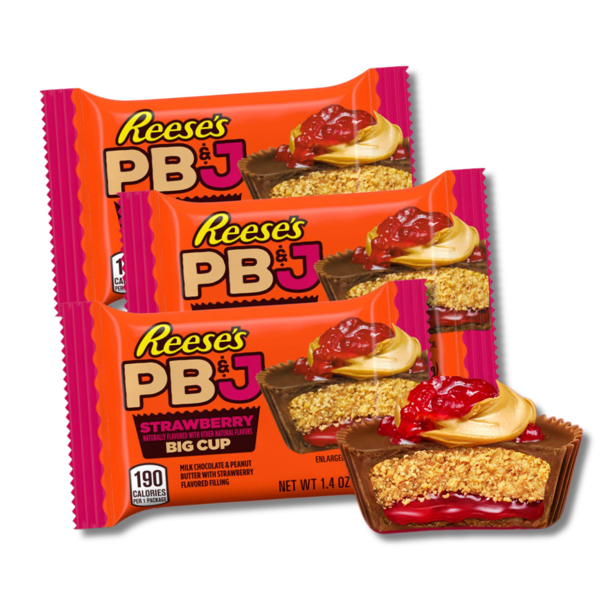 Classic Full Size Candy & Candy Bars - Gift Packs of 3 By Lyza's Sweets & Treats (Big Cup PB&J Strawberry)