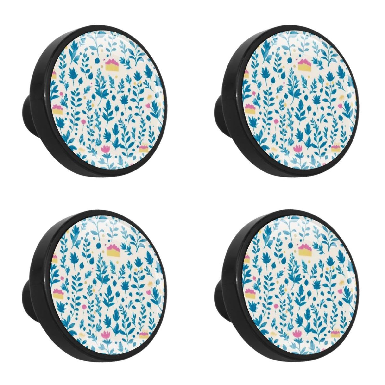 NUEAHEDN 4 PCS Aesthetic Colored Flowers Cabinet Knobs, Bathroom Drawer Pulls Handles, Round Dresser Knobs Door Knobs for Kitchen Cupboard Nursery Wardrobes