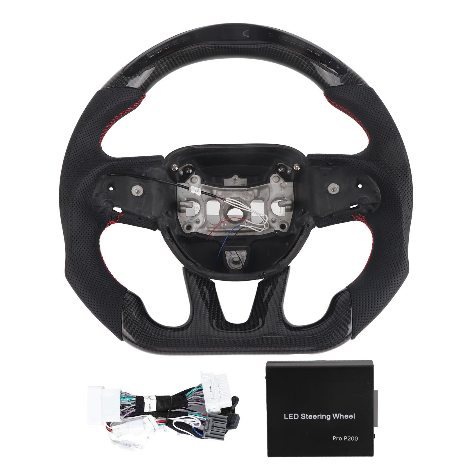 KIMISS Volante con Luces LED - Diseño de Carbono, Cargador HELLCAT 2015-2020 - Rendimiento Inspirado en las Carreras