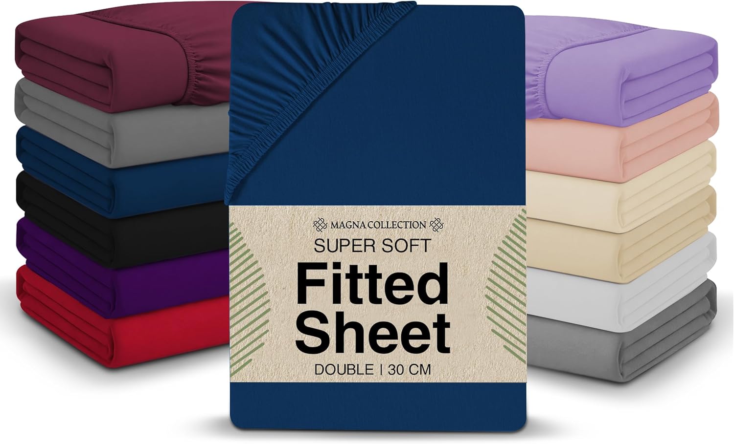 Double Fitted Sheet – 135 x 190cm with 30cm Deep Pocket, Soft Brushed Microfibre, Wrinkle-Free, Easy Care, Fade & Shrink Resistant by MAGNA COLLECTION (Navy, Double)